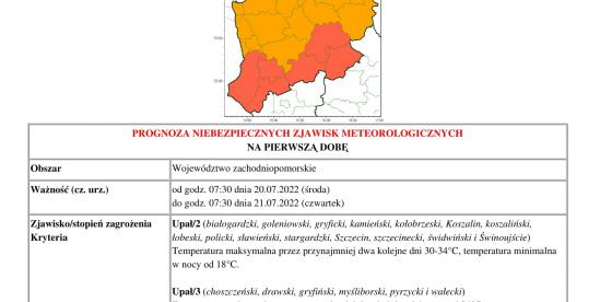 Prognoza niebezpiecznych zjawisk - województwo zachodniopomorskie 20-24.07.2022