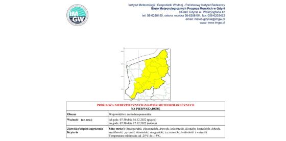 Ostrzeżenie meteorologiczne 16.12.2022