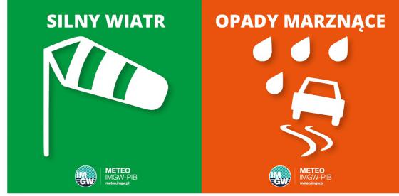 OSTRZEŻENIE METEOROLOGICZNE 22-23 LISTOPADA 2023 R. MOŻLIWE OPADY MARZNĄCE I SILNY WIATR.