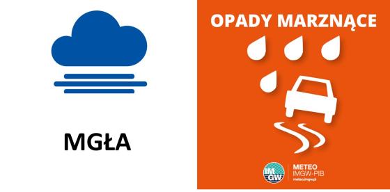 OSTRZEŻENIE METEOROLOGICZNE 26.01.2026 R.- 27.01.2026 R. MOŻLIWE MARZNĄCE OPADY I GĘSTE MGŁY