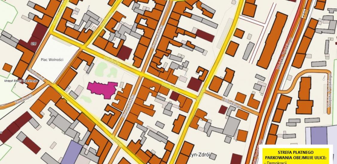 Mapa strefy płatnego parkowania w Połczynie-Zdroju