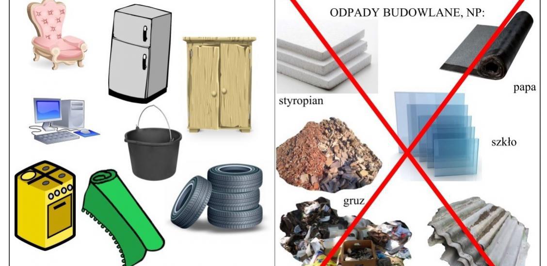Czego nie wystawiać jako odpad gabarytowy. Źródło grafiki - Gmina Sianów