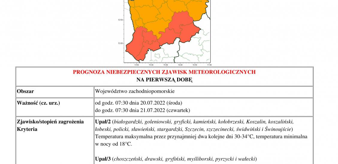 Prognoza niebezpiecznych zjawisk - województwo zachodniopomorskie 20-24.07.2022