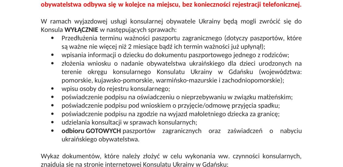 Informacja o przyjeździe Konsula Ukrainy do Szczecina
